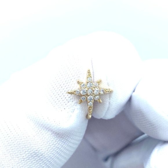 CZ Snowflake Star 24 KT Gold Plated Nose Cuff Fake Nose Rings No Piercing - Picture 4 of 5